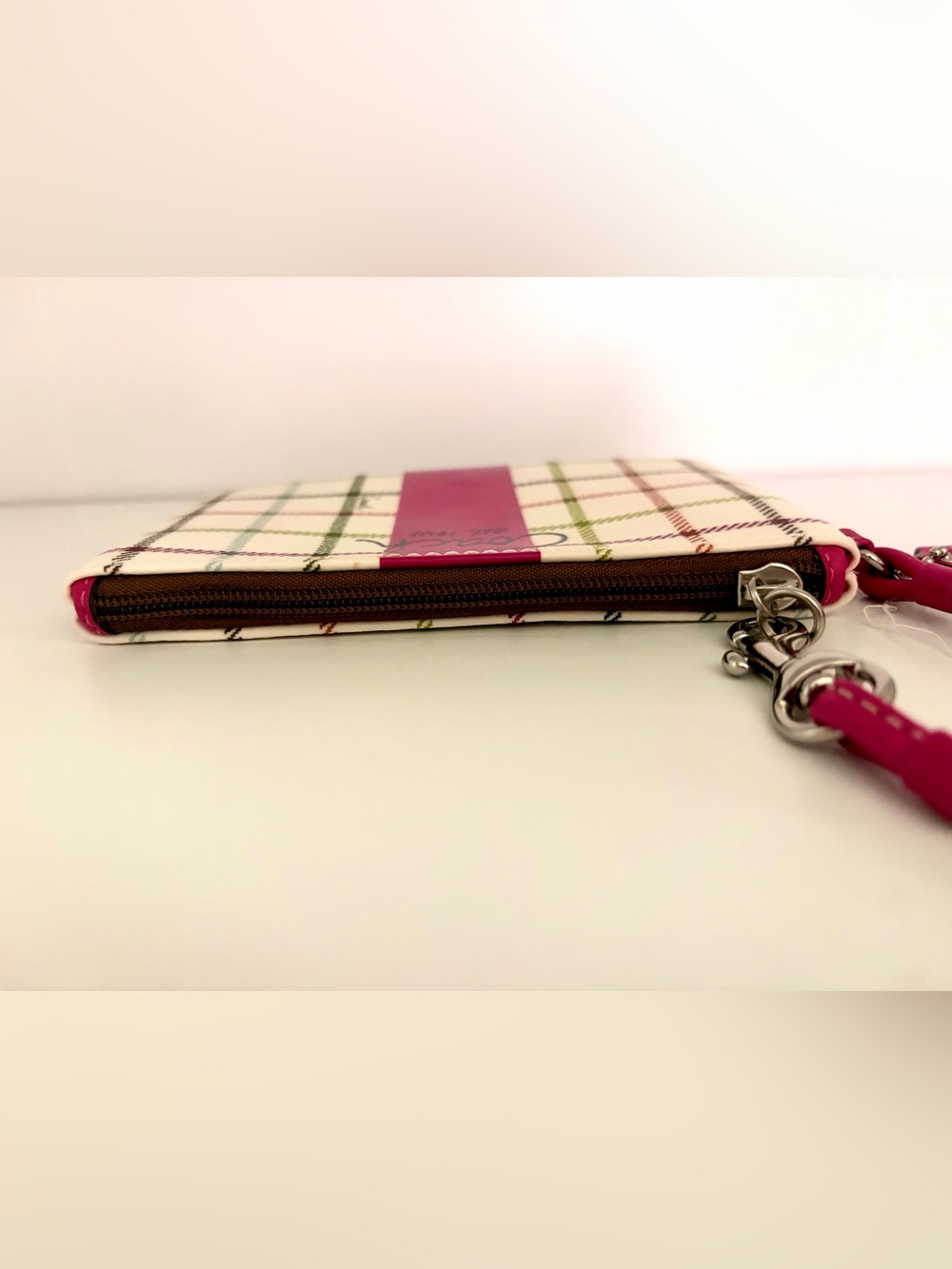 Coach Pink Plaid Wristlet With Dust Bag - Picture 5 of 7